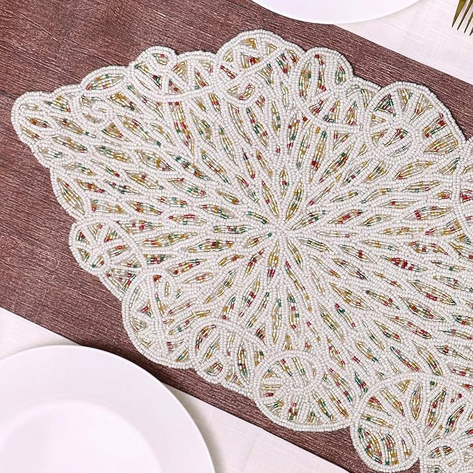 Handmade Beaded Table Runner, 13x36 Inches Lightweight Decorative Table Runner, Perfect for Dining/Wedding/Party/Everyday Use & Easy to Clean, Elegant Beaded Runner (Multi) - CLEENTABLE