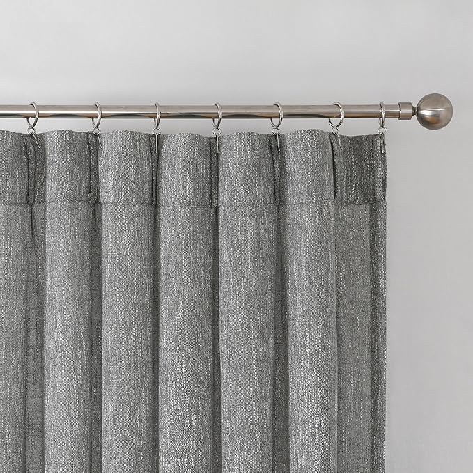 Vision Home Gray Pinch Pleated Semi Sheer Curtains Textured Light Filtering Window Curtains 90 inch for Living Room Bedroom Rayon Blended Charcoal Grey Pinch Pleat Drapes with Hooks 2 Panels 40"Wx90"L