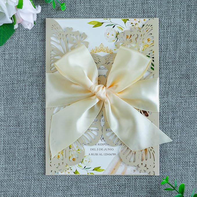20 PCS 5.12x7.2 Butterfly Quinceanera Invitation, Laser Cut Wedding Invitation Cards with Envelopes for XV Anos Bridal Shower Baby Shower Invite (Shinny Champagne)