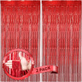 2 Pack Laser Red Foil Fringe Backdrop Curtains, Tinsel Streamers Birthday Party Decorations, Fringe Backdrop for Graduation, Baby Shower, Gender Reveal, Disco Party