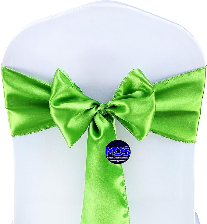 MDS Pack of 100 PCS Satin Chair Sashes Charmeuse Sateen Dining Chair Bows Ribbon Ties Back Sash for Wedding Party Birthday Home Hotel Restaurant Banquet Decoration (7 x 108 Inch, Parrot Green)