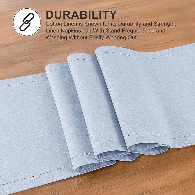 Ruvanti Linen Table Runner 60 Inches, Classic Hemstitch, Washable, Reusable, Non-Slipping, Stain Resistant- Perfect for Parties, Weddings, Dinners, Thanksgiving, Christmas, Indoor use – Arctic Ice