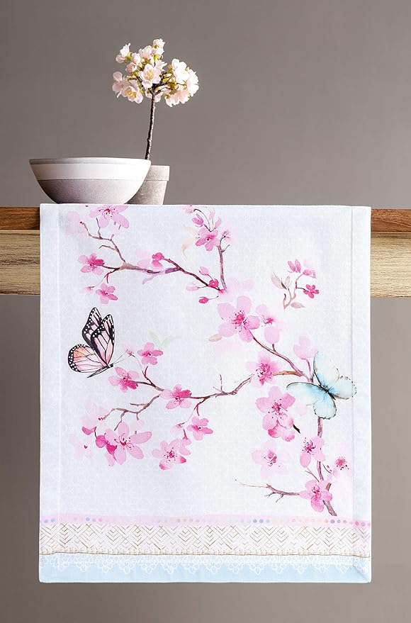 Maison d' Hermine Table Runner 100% Cotton Single Layer Table Runners 72 inches Long Decorative for Home Kitchen Dining Party Wedding Bridal Shower Spring Summer (Blossoms in Spring, 14.50" x 72")
