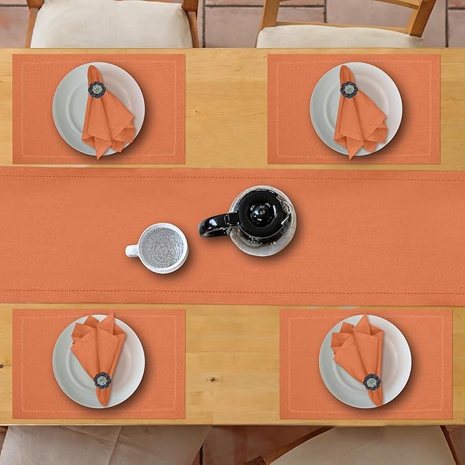 Ruvanti Linen Table Runner 72 Inches, Classic Hemstitch, Washable, Reusable, Non-Slipping, Stain Resistant- Perfect for Parties, Weddings, Dinners, Thanksgiving, Christmas, Indoor use – Orange