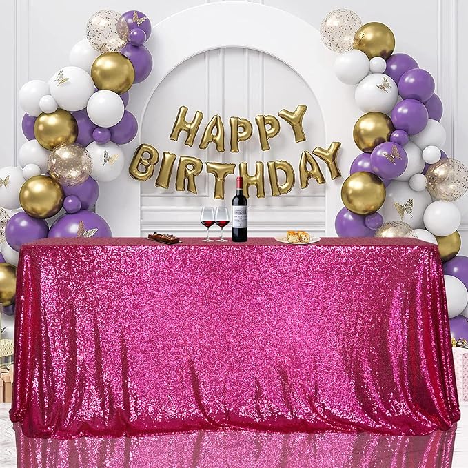 SquarePie Sequin Tablecloth 50 x 72 Inch Hot Pink Glitter Table Linen for Wedding Party