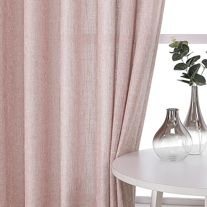 Vision Home Pink Pinch Pleated Semi Sheer Curtains for Girls Bedroom Living Room Textured Light Filtering Window Curtains 102 inch Rayon Blended Pinch Pleat Pink Drapes with Hooks 2 Panels 40"Wx102"L