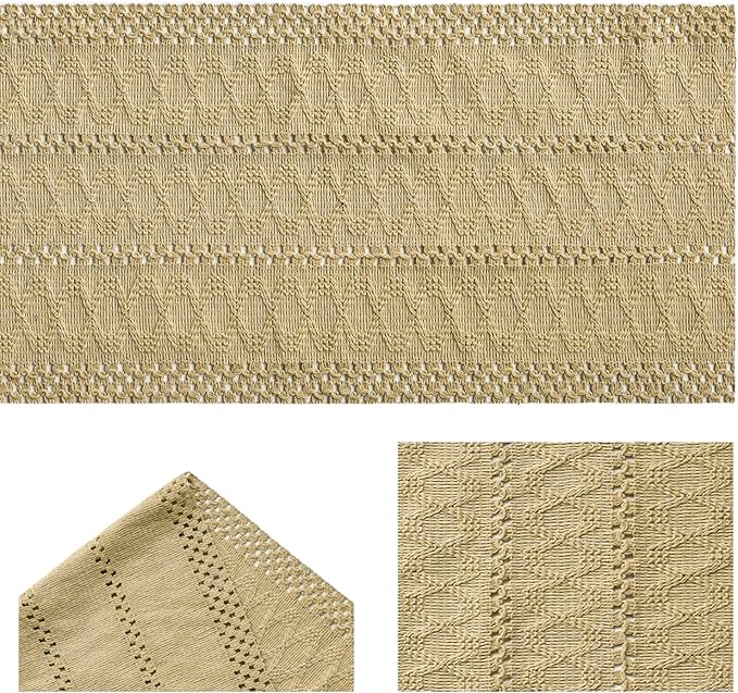 Artoid Mode Burlap Brown Farmhouse Woven Rustic Hollow Table Runner, Seasonal Holiday Kitchen Dining Table Decoration for Home Party Decor 12x36 Inch