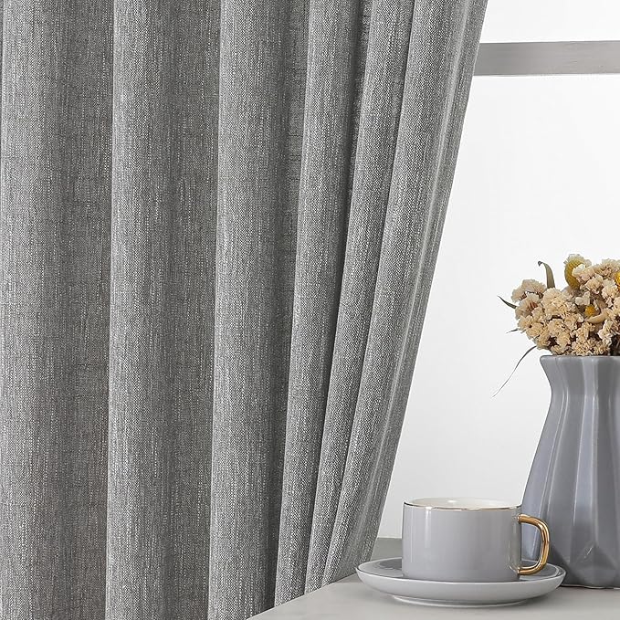 Vision Home Gray Pinch Pleated Semi Sheer Curtains Textured Light Filtering Window Curtains 90 inch for Living Room Bedroom Rayon Blended Charcoal Grey Pinch Pleat Drapes with Hooks 2 Panels 40"Wx90"L