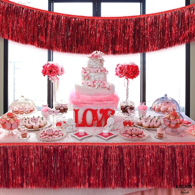 KatchOn, XtraLarge Red Fringe Banner - Pack of 2 | Ceiling Tinsel for Red Streamers Party Decorations | Streamers for Cherry Party Decorations, Bridal Shower Decor, Halloween, Christmas Decorations