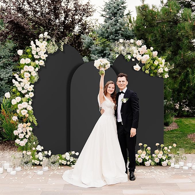 Spandex Anti Wrinkle Arch Backdrop Cover - High Elastic Fitted Arch Stand Cover Set of 3 Black Round Top Chiara Backdrop for Wedding Birthday Party Garden Decor 6.6FT, 7.2FT, 8FT