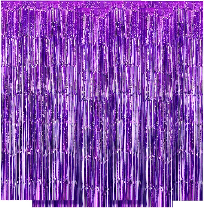 10 Pack Purple Backdrop Curtain 3.2ft x 8.2ft Metallic Tinsel Foil Fringe Curtains Photo Booth Background for Birthday Party Decoration Baby Shower Engagement Wedding Christmas Decoration (Purple)