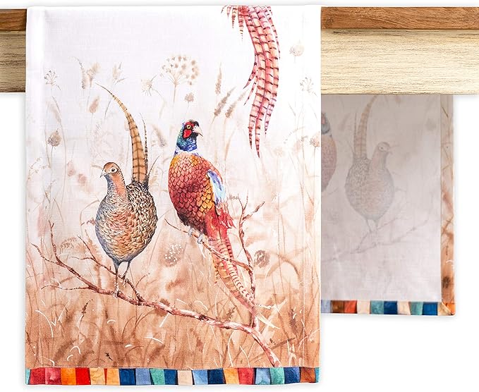 Maison d' Hermine Table Runner 100% Cotton Single Layer Table Runners 48 inches Long for Thanksgiving Christmas Decorations Home Kitchen Dining Party Wedding (Faisan D'Automne, 14.5" x 48")