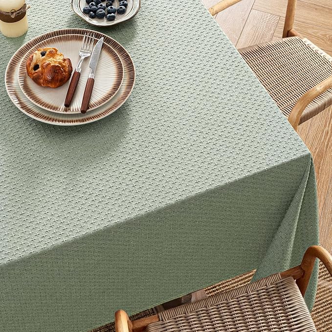 MIULEE Sage Green Linen Cottton Table Cloth Rectangle Tablecloth Waterproof Spillproof Cross-Star Textured Table Cltoth Decorative Farmhouse Style for Dining Party Weddings 52x70 Inch