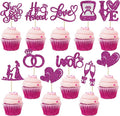 Ephlyn 30Pcs He Asked She Said Yes Cupcake Toppers Glitter Engagement Cupcake Toppers Diamond Ring Heart Love I Do Cupcake Picks for Engagement Wedding Party Cake Decorations Purple