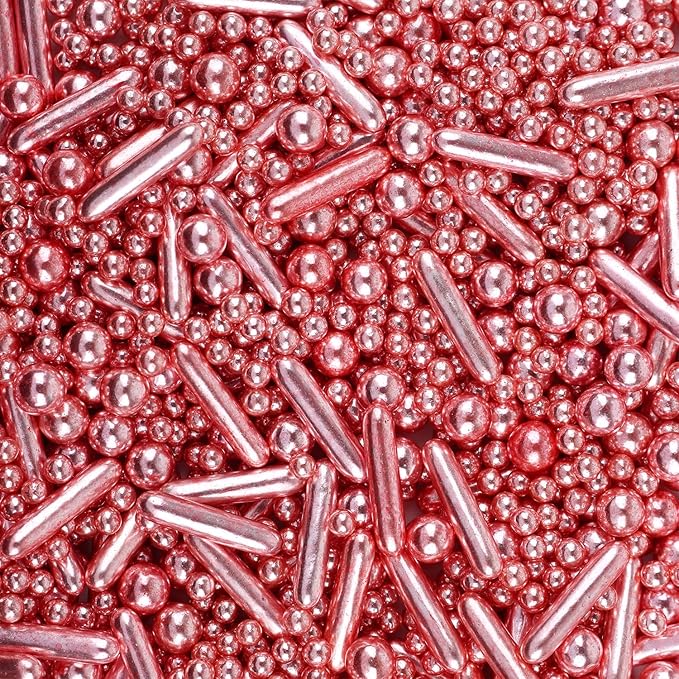 Rose Gold Sprinkles for Cake Decorating 7 Ounces, Rose Pearl Sugar Cupcake Toppings, Cookies, Ice Cream, 7Ounces Cake Decorationss Baking, Perfect for Wedding, New Year’S Eve, Christmas Party