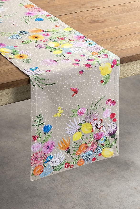 Maison d' Hermine Table Runner 100% Cotton Single Layer Table Runners 108 inches Long Decorative for Home Kitchen Dining Party Wedding Bridal Shower Spring Summer (Jardin D'Ete - Fog, 14.50" x 108")