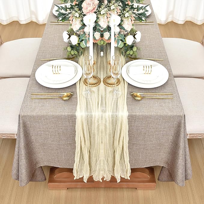 Fitable Faux Linen Tablecloths for Rectangle Tables: Water & Stain Resistant Farmhouse Table Cloth, Washable Burlap Textured Table Covers for Kitchen Dining Party(2 Pack, 60x120 Inch, Nature)