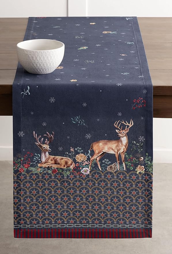 Maison d' Hermine Table Runner 100% Cotton Single Layer Table Runners 108 inches Long for Thanksgiving Christmas Decorations Home Kitchen Dining Party Wedding (Christmas Joy, 14.5" x 108")