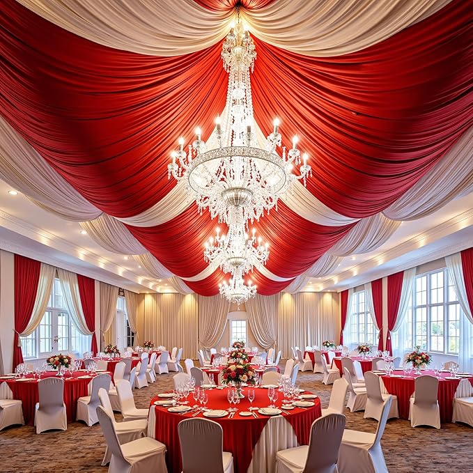 20ft x 15ft Red Wrinkle Free Backdrop Curtains for Parties,Silky Polyester Fabric Wedding Ceiling Drapes, 4 Panels 15ft Photo Back Drop Drapes for Baby Shower Photography Stage Background Cloth