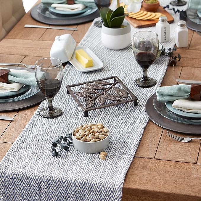 DII Woven Basic Tabletop Collection, Chevron Table Runner, 15x108, Stone Blue