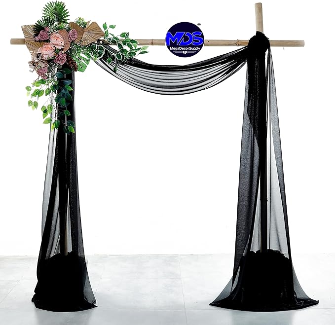 MDS Halloween Chiffon Draping Fabric - 1 Panel, 30" Wide x 75ft Long - Sheer Spooky Arbor & Canopy Drapery for Haunted House Backdrops, Party Ceilings, DIY Costumes & Themed Events - Black