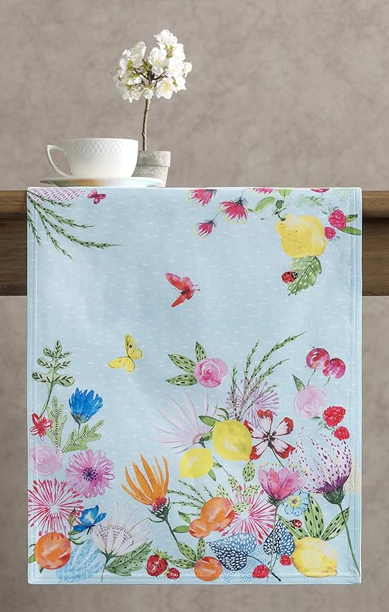 Maison d' Hermine Table Runner 100% Cotton Double Layer Table Runners 72 inches Long Decorative for Home Kitchen Dining Party Wedding Bridal Shower Spring Summer (Jardin D'Ete - Mint, 14.50" x 72")