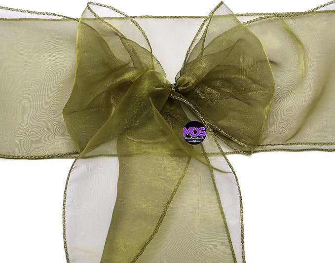 MDS Pack of 250 PCS Organza Chair Sashes Wider Dining Chair Bows Ribbon Tie Back for Wedding Party Birthday Bridal Shower Reception Event Banquet Home Chair Cover Decoration - Olive Green