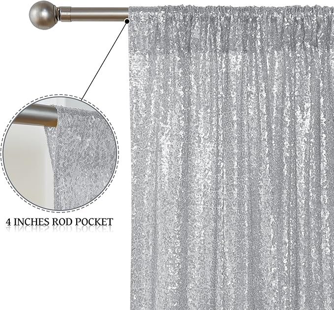 Sugargirl Silver Sequin Backdrop Curtain 4 Panels 2FTx8FT Glitter Silver Background Drapes Sparkle Photography Backdrop for Party Wedding Birthday Wall Decoration