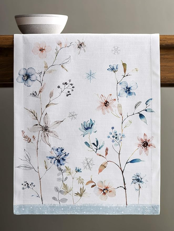 Maison d' Hermine Table Runner 100% Cotton Single Layer Table Runners 60 inches Long Decorative for Home Kitchen Dining Party Baby Shower Wedding Bridal Shower (Ice Florals, 14.50" x 60")