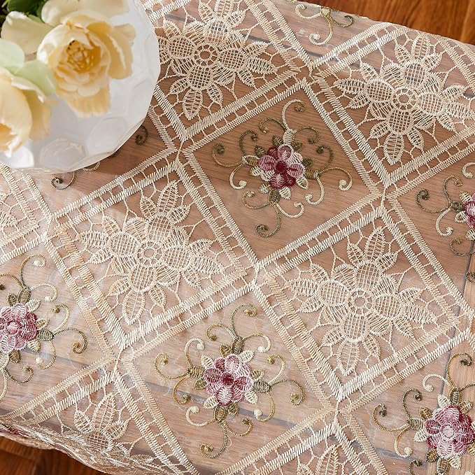 Warm Home Designs 70 Inch Round Tablecloth. Use Small Gold Tablecloth as Crochet Overlay, Coffee Table Cloth, Dresser Cover Top or Table Topper. Rustic Tablecloth for Vintage Kitchen. VTC Linen 70"