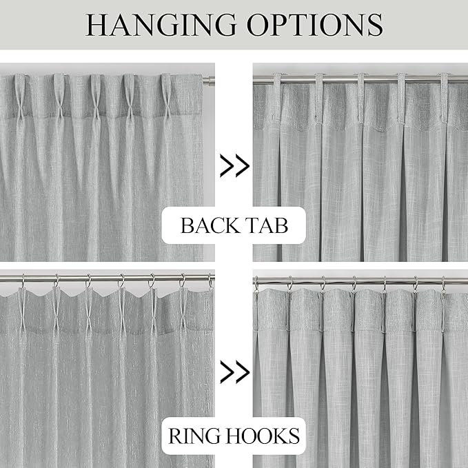 Vision Home Gray Pinch Pleated Semi Sheer Curtains Textured Light Filtering Window Curtains 120 inches for Living Room Bedroom Silver Grey Pinch Pleat Drapes with Hooks Back Tabs 2 Panels 40" Wx120 L