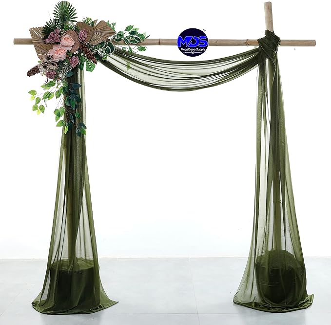 MDS Halloween Chiffon Draping Fabric - 1 Panel, 30" Wide x 100ft Long - Sheer Spooky Arbor & Canopy Drapery for Haunted House Backdrops, Party Ceilings, DIY Costumes & Themed Events - Olive Green