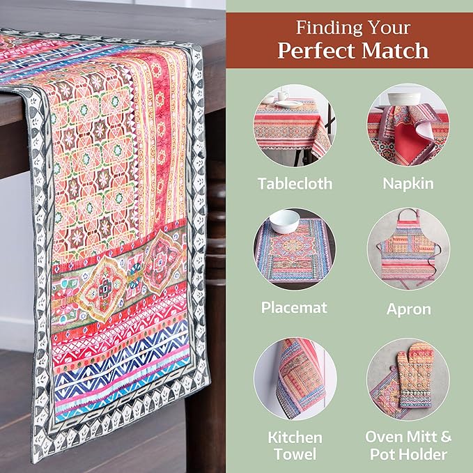 Maison d' Hermine Table Runner 100% Cotton Single Layer Table Runners 72 inches Long for Thanksgiving Christmas Decorations Home Kitchen Dining Party Wedding (Ispahan, 14.5" x 72")