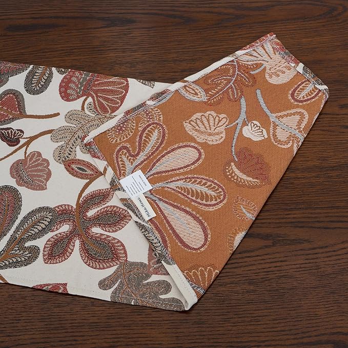 Mika Home Tropical Leaf Table Runner for Home Decor 13X90 Inches Coral Brown Seasonal Dining Table Decoration for Home