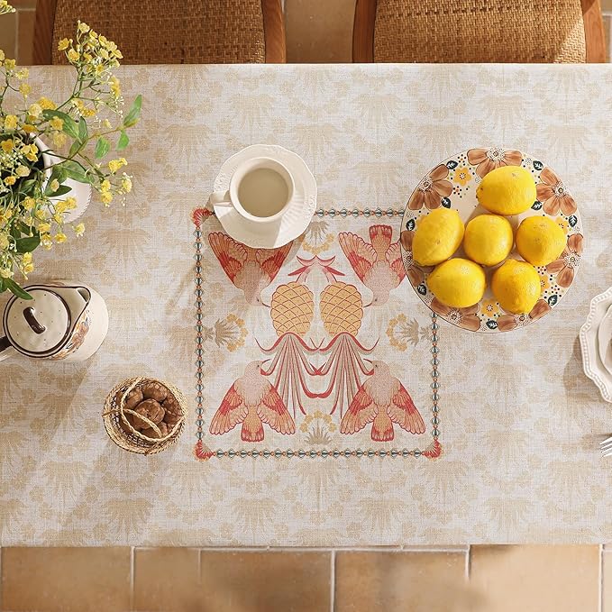 patdrea Designer Small Tablecloths for Square Table,Vintage Linen Anti-Wrinkle Durable Tablecloth,Tropical Style Table Cover for Kitchen Dining,Christmas,Thanksgiving,55"x55"-Pineapple a