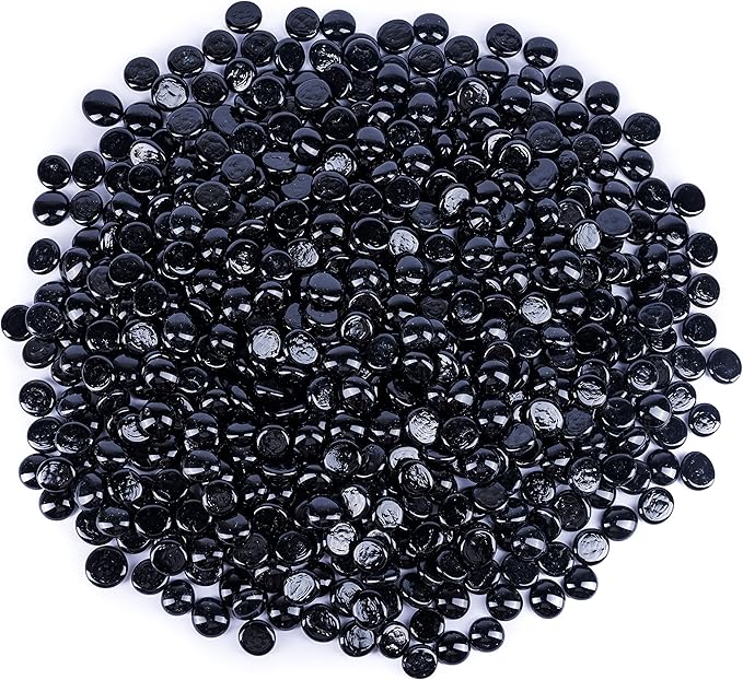 Galashield Flat Glass Marbles for Vases Black Glass Gems Beads Pebbles Vase Filler (5 LBS, Approx. 540 PCS)