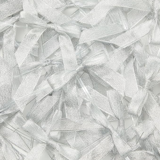 Bright Creations Mini Silver Ribbon Bows - 3-Inch, Silver, 100 Count, Polyester Satin - Twist Tie Bows for Treat Bags, Party Favors & Crafts