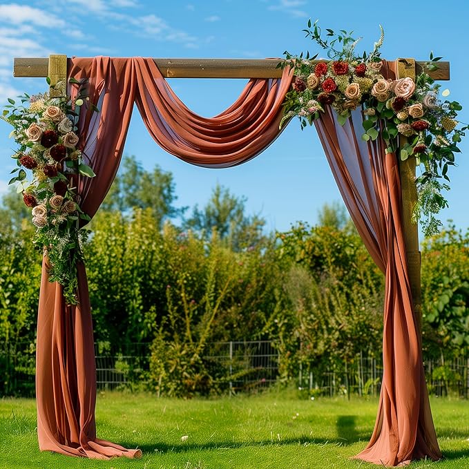 Wedding Arch Draping Fabric 6 Panels 28.7" x 20FT Terracotta Sheer Chiffon Backdrop Drapes for Wedding Ceremony Birthday Party Bridal Shower Outdoor Decoration