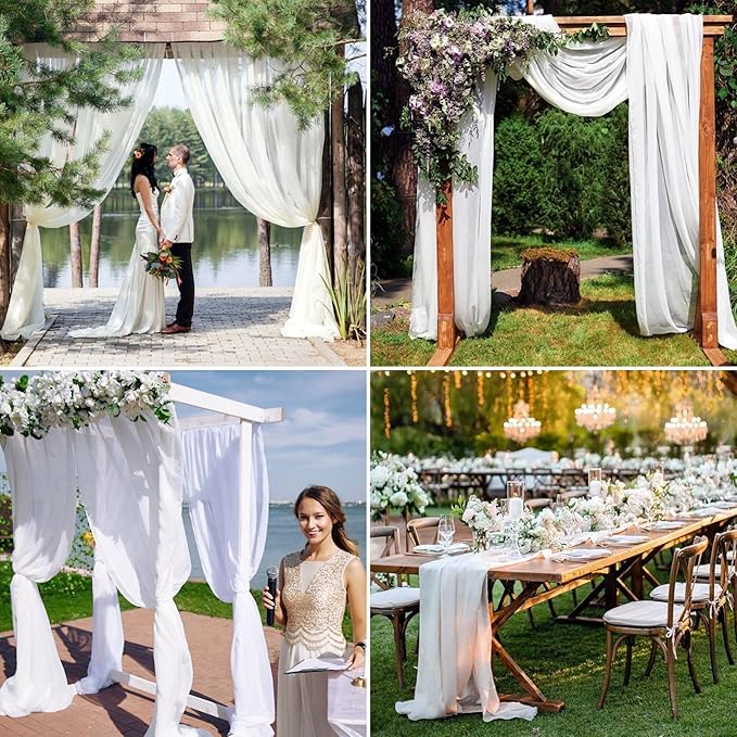 8 Panels Wedding Arch Draping Fabric 28" x 20Ft Wedding Arch Drapes Chiffon Fabric Drape Sheer Backdrop Curtain for Weddings Party Swag Ceremony Birthday Arbor Drapery Reception Ceiling Décor(White)