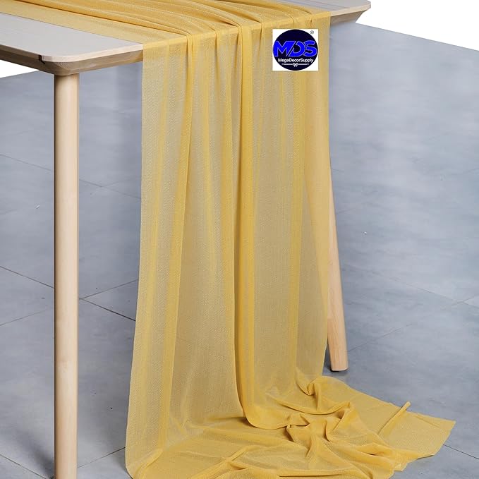 MDS 2 Pack 14ft Chiffon Table Runner 29 x 170 Inches Sheer Wedding Runner Romantic Rustic Table Runner for Wedding Decorations, Birthday Parties, Bridal Shower Party Arch Decor - Gold