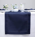 Solino Home Linen Navy Blue Table Runner 132 Inches Long - 100% Pure Linen Extra Long Table Runner 14 x 132 Inch for Fall, Autumn, Thanksgiving, Christmas - Classic Hemstitch