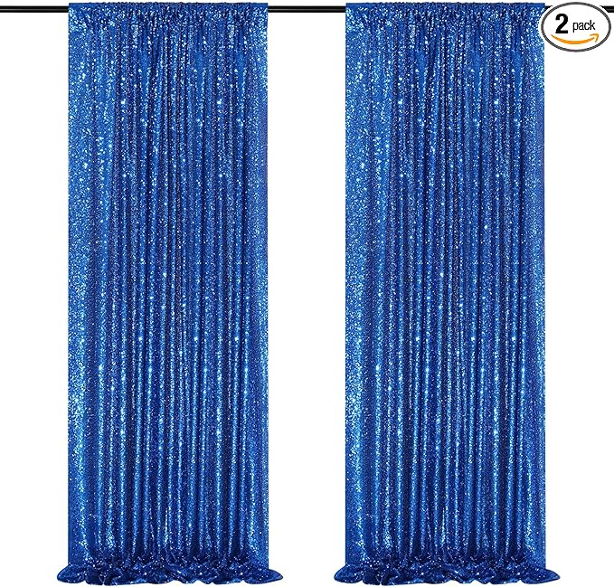 Royal Blue Backdrop Curtain Panels 2 Pieces 2ftx8ft Sequin Party Background for Birthdays Independence Day Theme Decorations