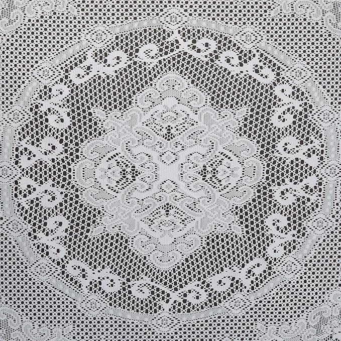 Juvale Round Lace Tablecloth - 59-Inch White Polyester - Scalloped Edge Circle Tablecloth with Floral Overlay & Vintage Decor for Wedding Receptions & Home (Pack of 2)