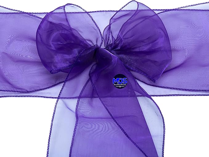 MDS Pack of 25 PCS Organza Chair Sashes Wider Dining Chair Bows Ribbon Tie Back for Wedding Party Birthday Bridal Shower Reception Event Banquet Home Chair Cover Decoration - Purple