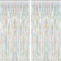 2 Pack Backdrop Curtains, 3.28 FT x 7.05 FT Laser Silver Fringe Curtains, Metallic Tinsel Foil Curtains Party Streamer, Photo Backdrop Party Decorations Bithday Photo Booth Props