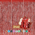 3 Pack Red Aluminium Foil Curtains, 3.3ft x 6.6ft, Wavy Shape, for Party Decorations & Photo Background