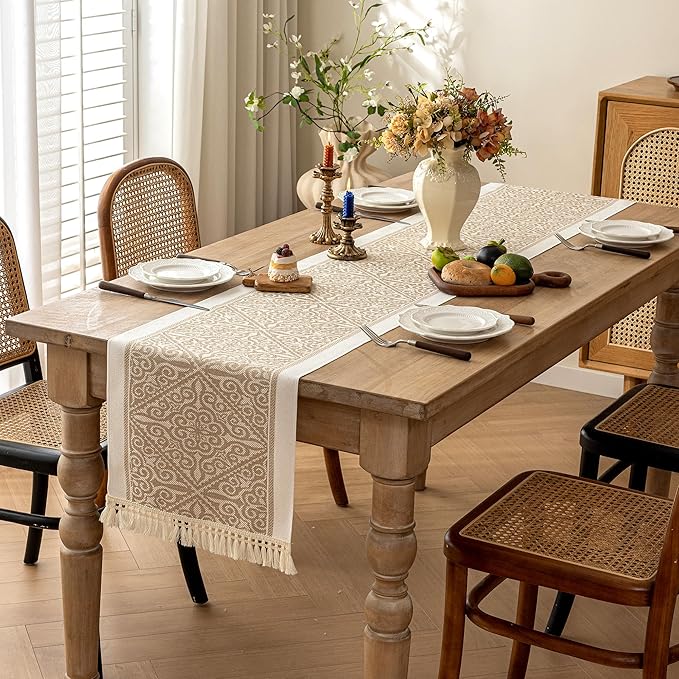 Table Runners 119 Inches,Waterproof Boho Table Runner with Tassel Fringe,Table Runner for Party Coffee Table