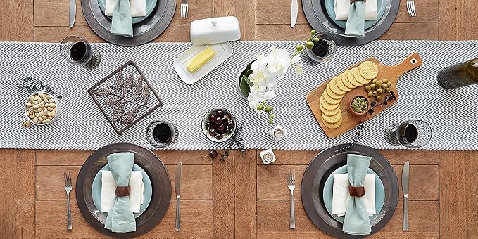 DII Woven Basic Tabletop Collection, Chevron Table Runner, 15x108, Stone Blue