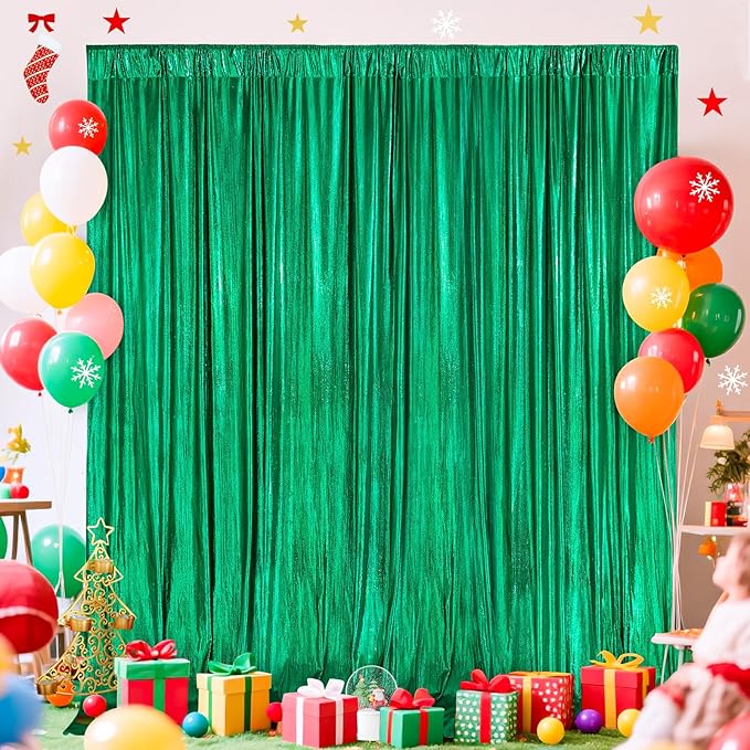 Christmas Backdrop for Photography - 2 Panels 4.8x8FT Emerald Green Backdrop Curtains Shimmer Drapes for Photography Birthdays Weddings Graduations