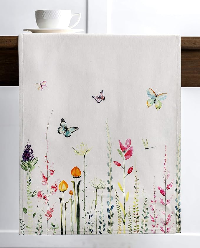 Maison d' Hermine Table Runner 100% Cotton Double Layer Table Runners 108 inches Long Decorative for Home Kitchen Dining Party Wedding Bridal Shower Spring Summer (Botanical Fresh, 14.50" x 108")